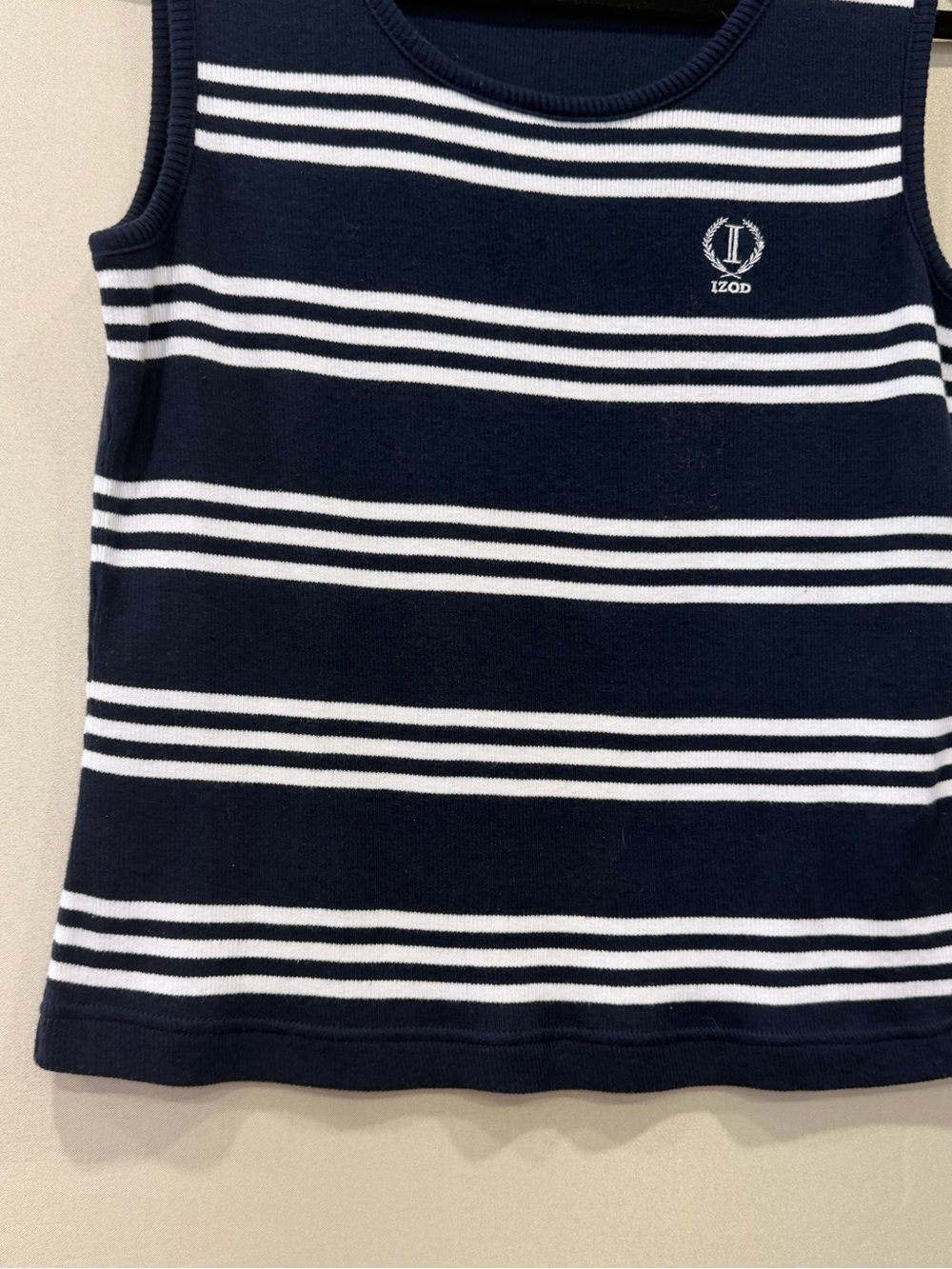 IZOD Women’s Navy White Striped Sleeveless Top Petite Large PL 100% Cotton NWT - Picture 7 of 10